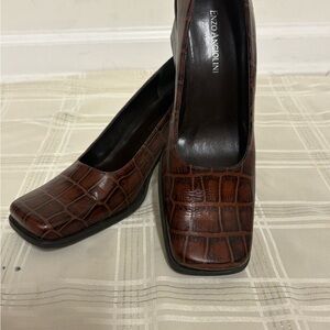 Enzo Angiolini Dark Brown Croc-Pattern Heels